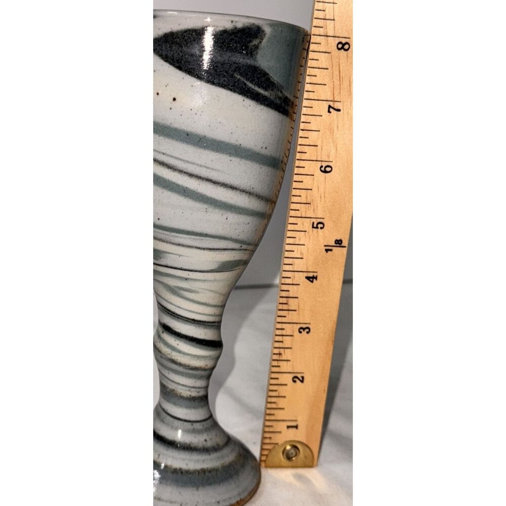 Handcrafted Ceramic Wine Goblet With Swirled Marble Design - Picture 4 of 4